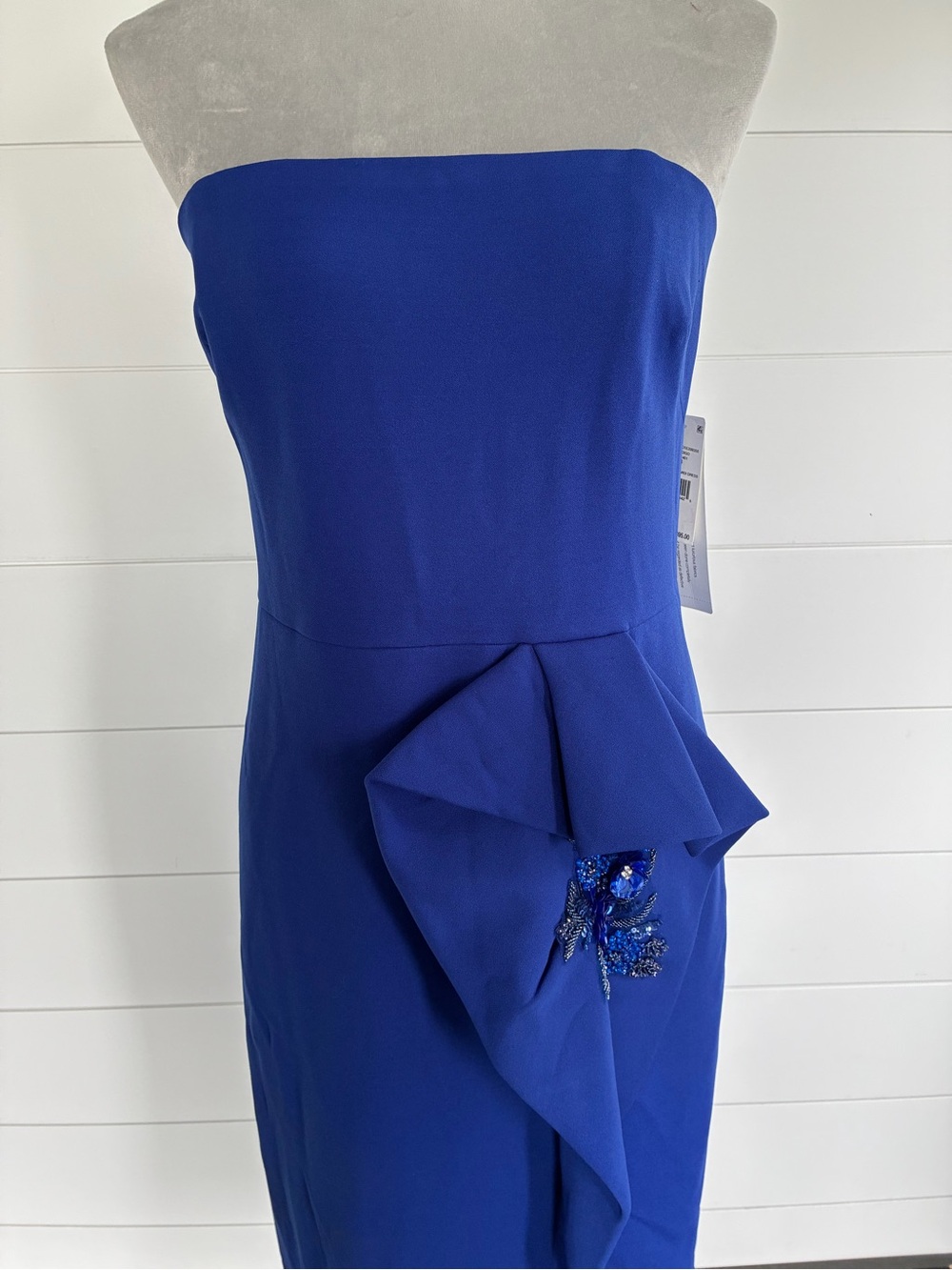 Aidan Mattox Strapless Bead-Embellished Bonded Crepe Midi Sheath Sz 14 NWT - Picture 4 of 9